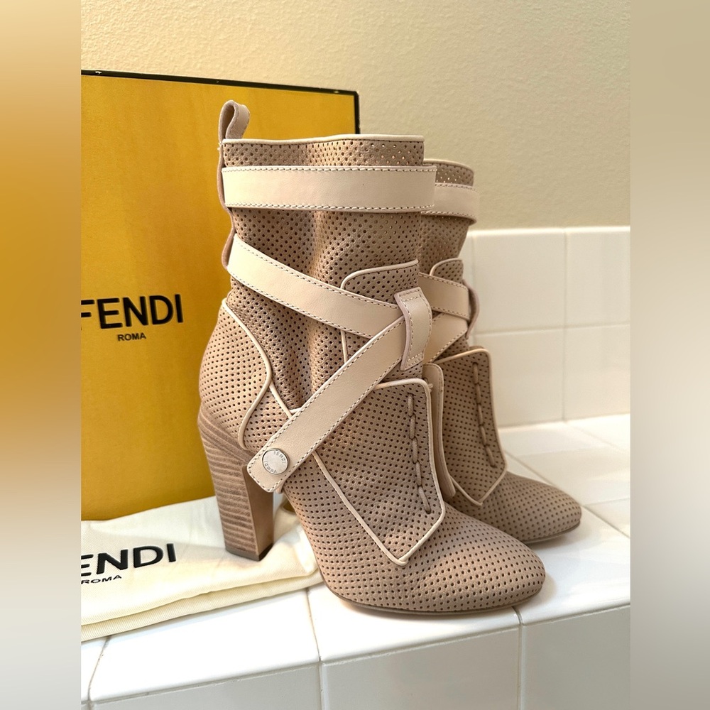 Fendi Nude Perforated Heeled Boots - Picture 2 of 13